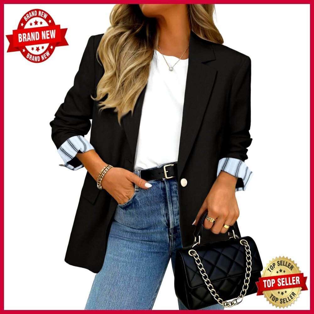 Lightweight Blazer with Striped Cuffs for Work and Casual Wear
